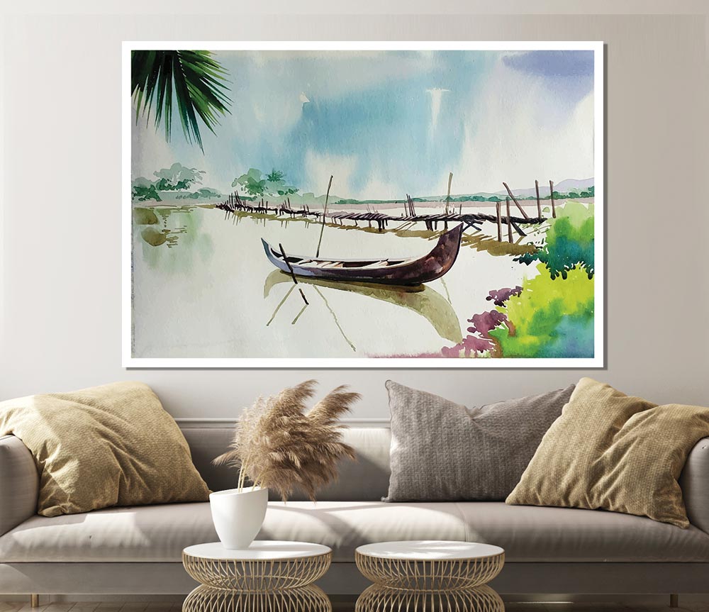 The Boat Left In The River Print Poster Wall Art