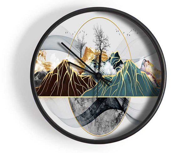 Gold Line Mountain Clock - Wallart-Direct UK