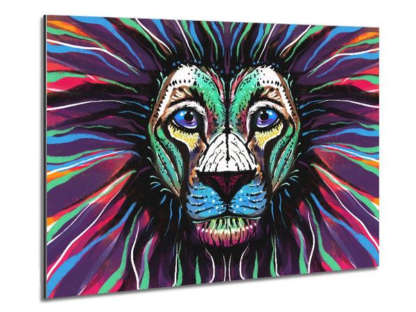 The Lion Rainbow Face Metal Print