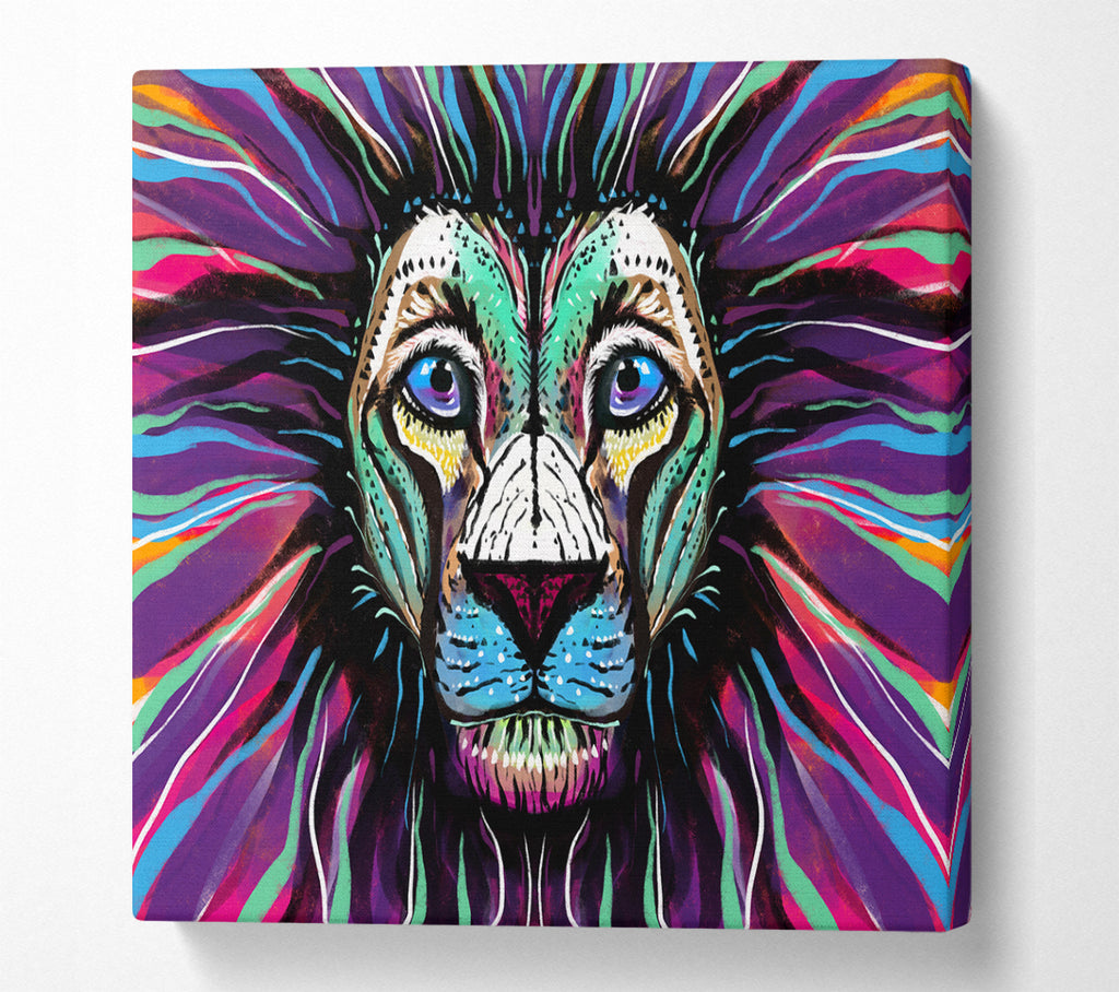 A Square Canvas Print Showing The Lion Rainbow Face Square Wall Art