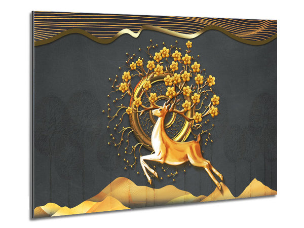 The Gold Flower Stag Tree Metal Print