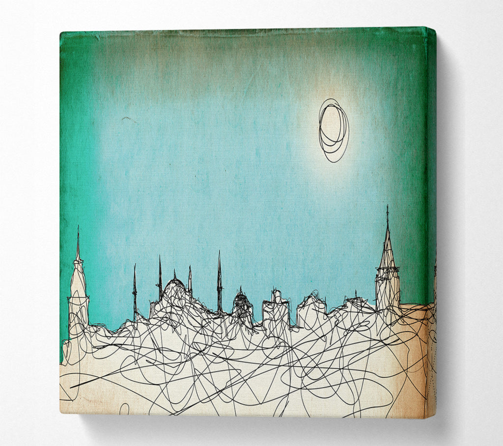 A Square Canvas Print Showing Where The Sun Sets Over Town Square Wall Art