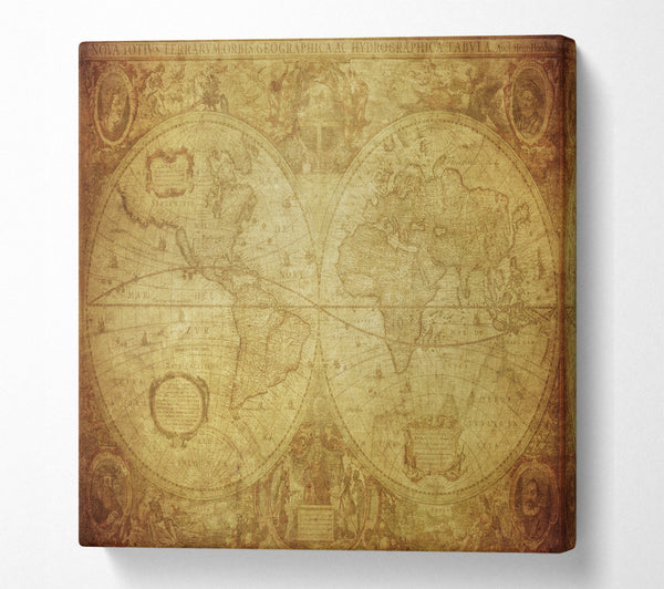 A Square Canvas Print Showing The Map Of The World Vintage Square Wall Art