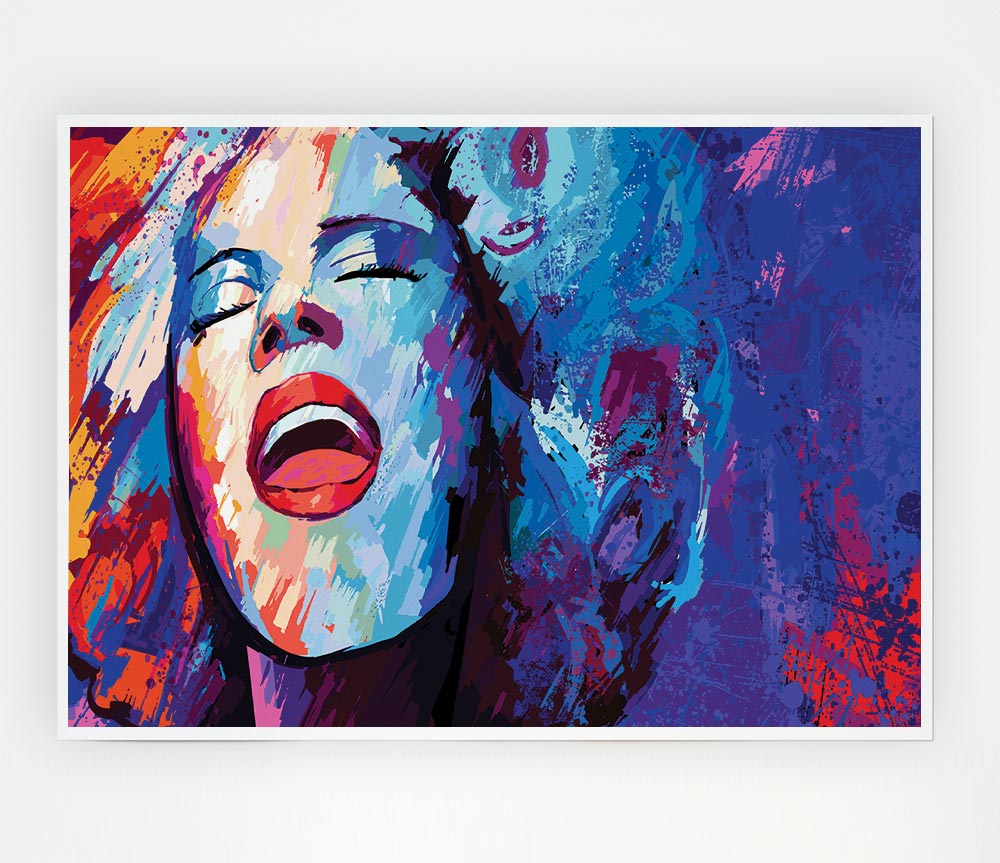 Woman Face Laugh Print Poster Wall Art