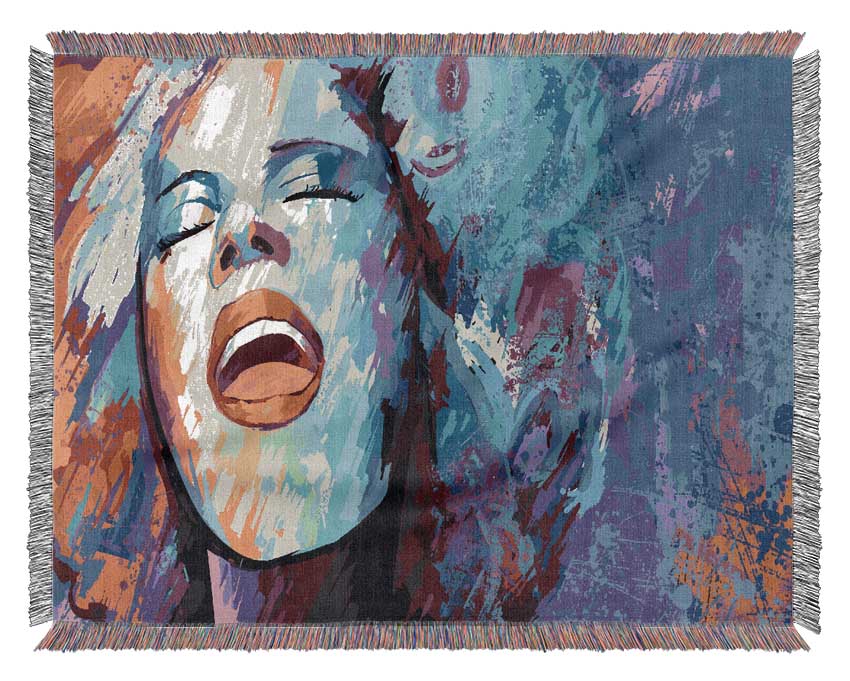 Woman Face Laugh Woven Blanket