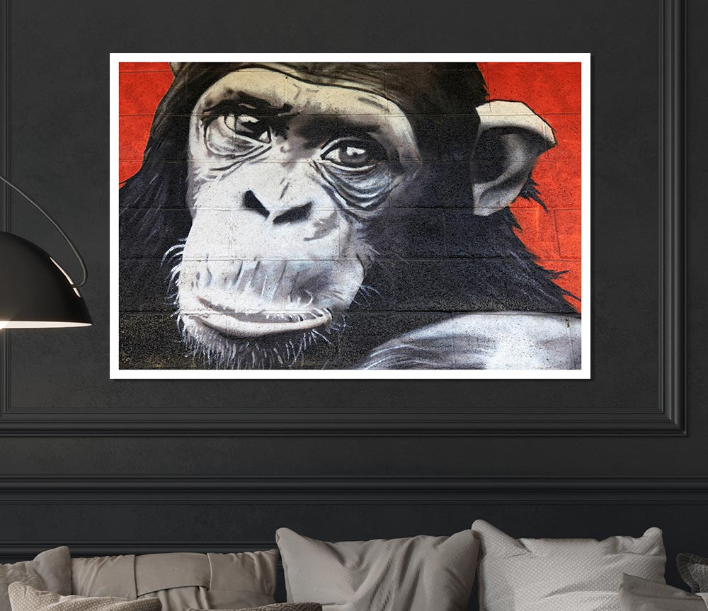 The Chimp On Red Print Poster Wall Art