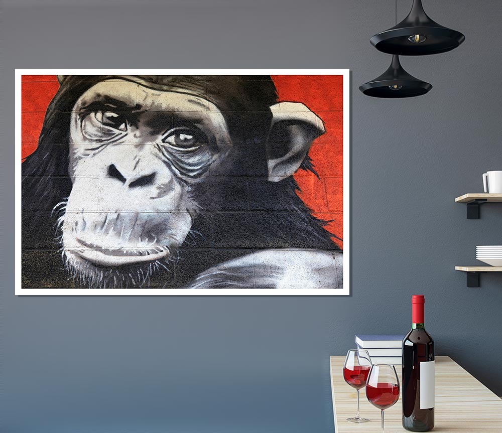 The Chimp On Red Print Poster Wall Art