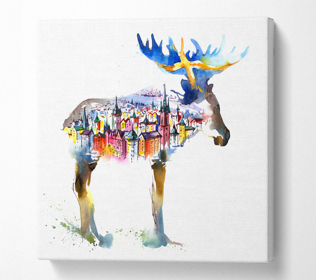 A Square Canvas Print Showing The Moose Town Square Wall Art