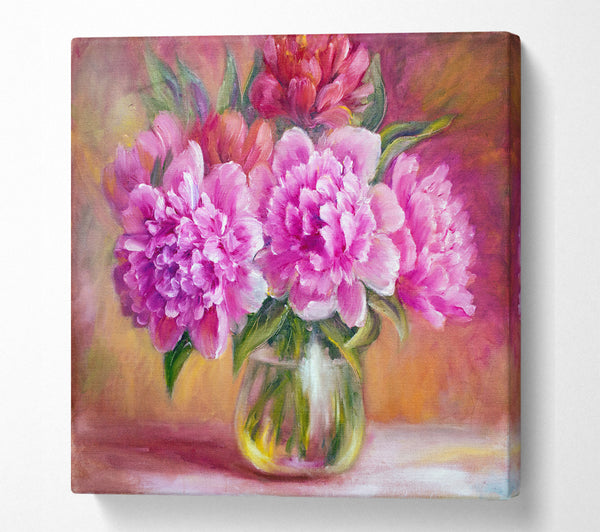 A Square Canvas Print Showing The Pink Blossom Vase Of Flowers Beauty Square Wall Art