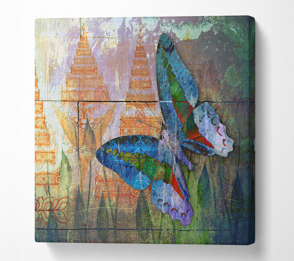 A Square Canvas Print Showing The Vivid Butterfly Grunge Square Wall Art