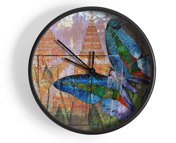 The Vivid Butterfly Grunge Clock - Wallart-Direct UK