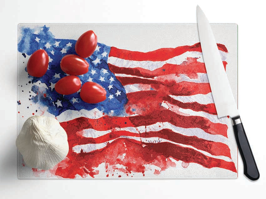 The Ink Splatter American Flag Glass Chopping Board