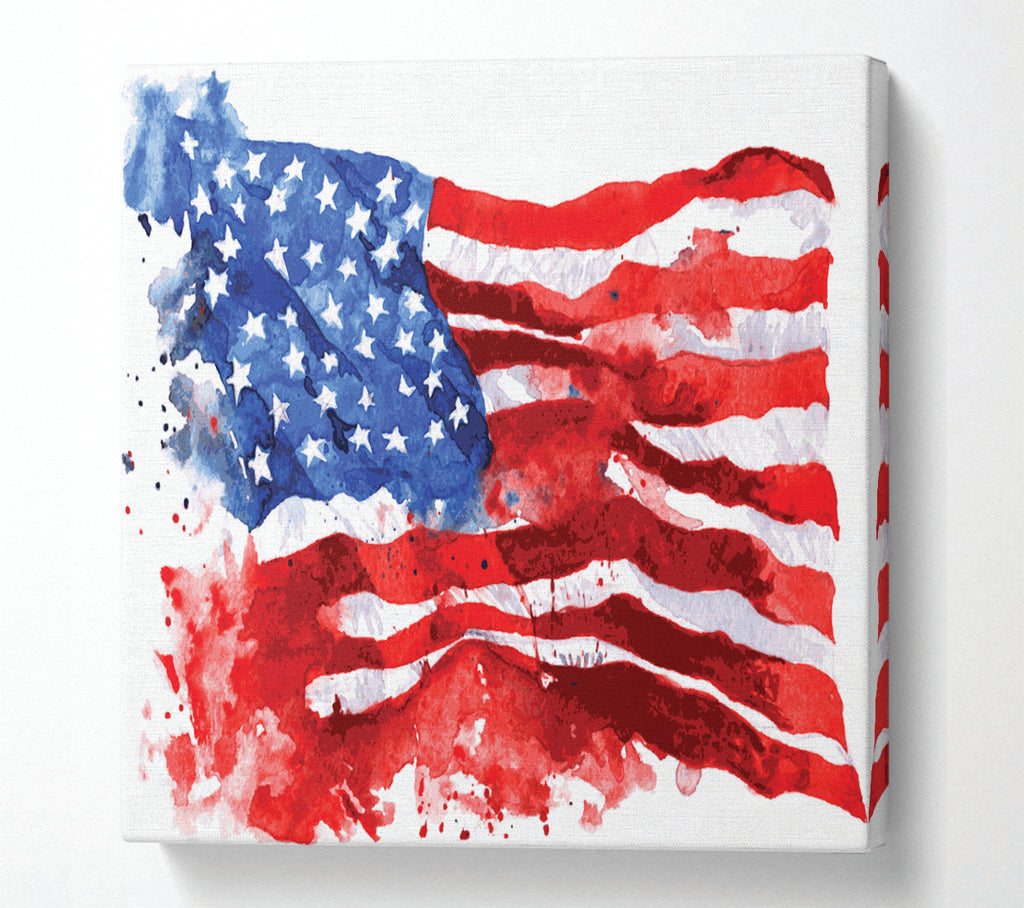 A Square Canvas Print Showing The Ink Splatter American Flag Square Wall Art