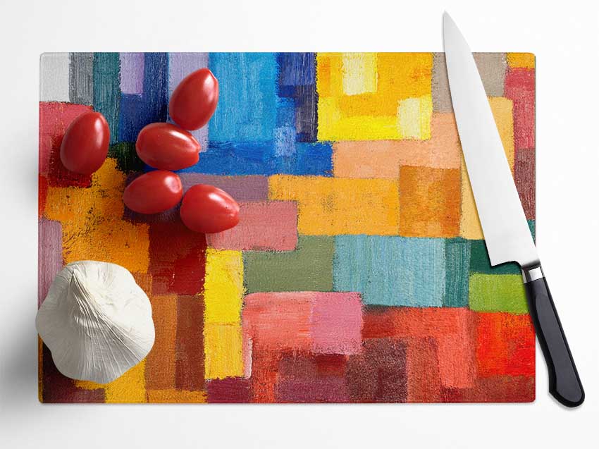 Patchwork Colours Mix Glass Chopping Board