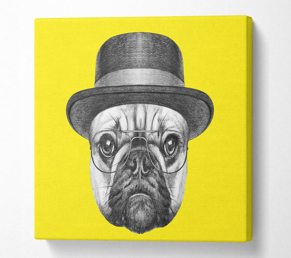A Square Canvas Print Showing The Pug With A Hat Square Wall Art