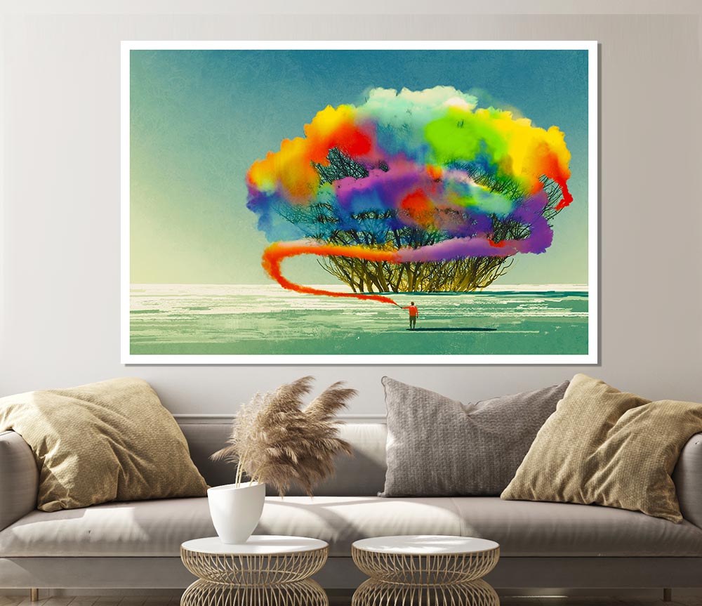 Trees Rainbow Cloud Print Poster Wall Art