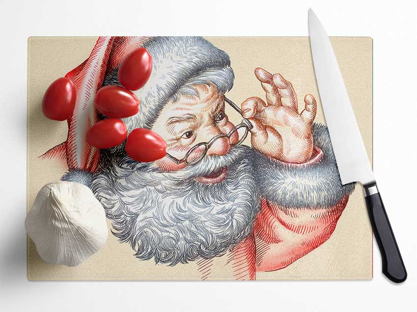 Santa Is Here Glass Chopping Board