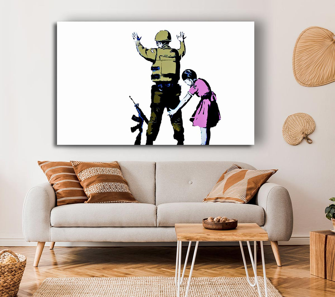 Picture of Child Frisking Soldier Canvas Print Wall Art
