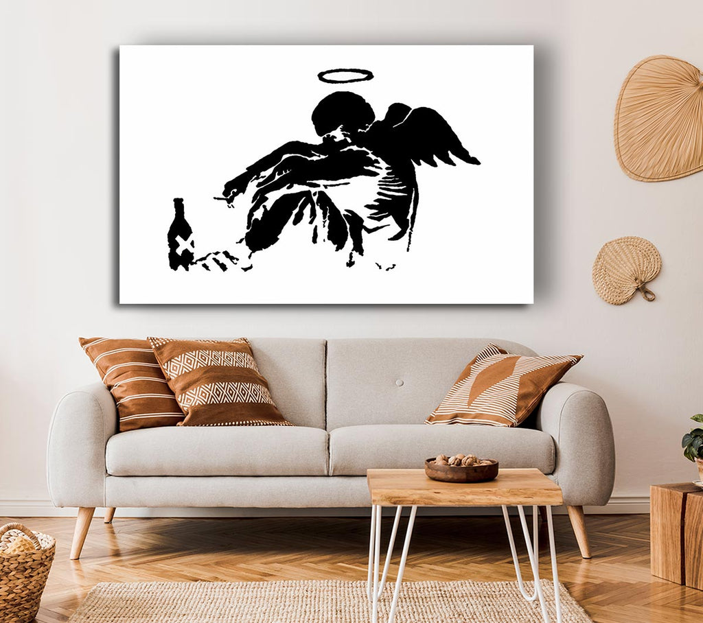 Picture of Fallen Angel Black White Canvas Print Wall Art
