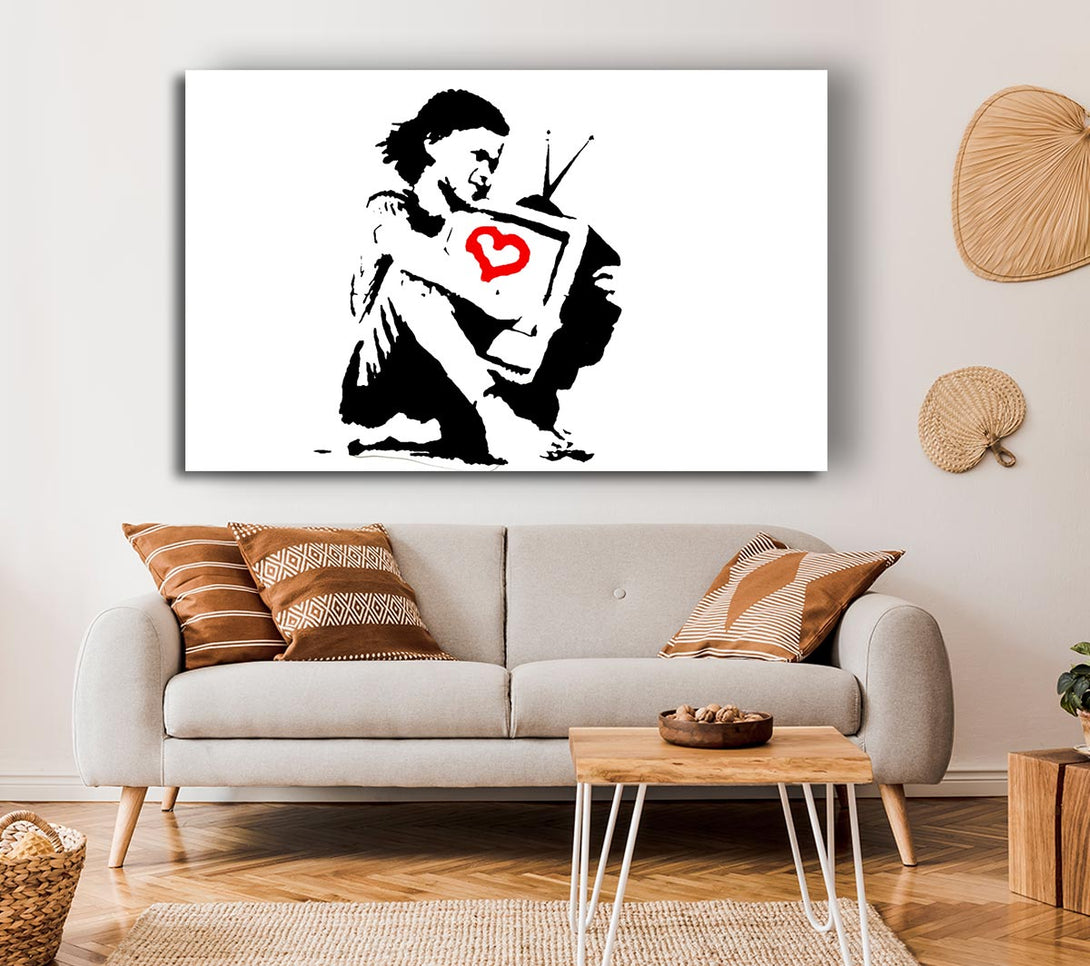  A Canvas Print of Banksy I Love Tv White Canvas Print