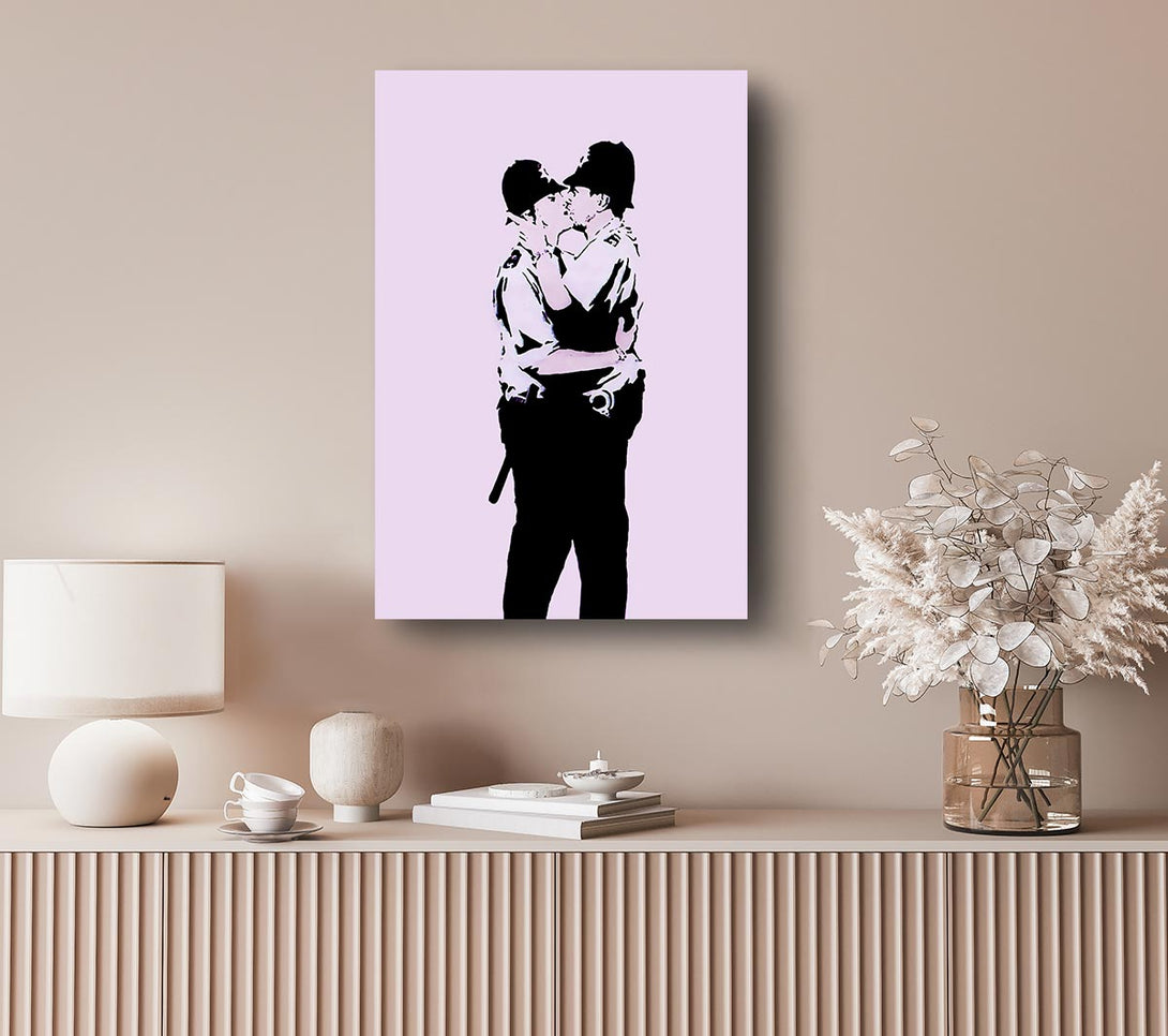 Picture of Kissing Coppers Pink Canvas Print Wall Art