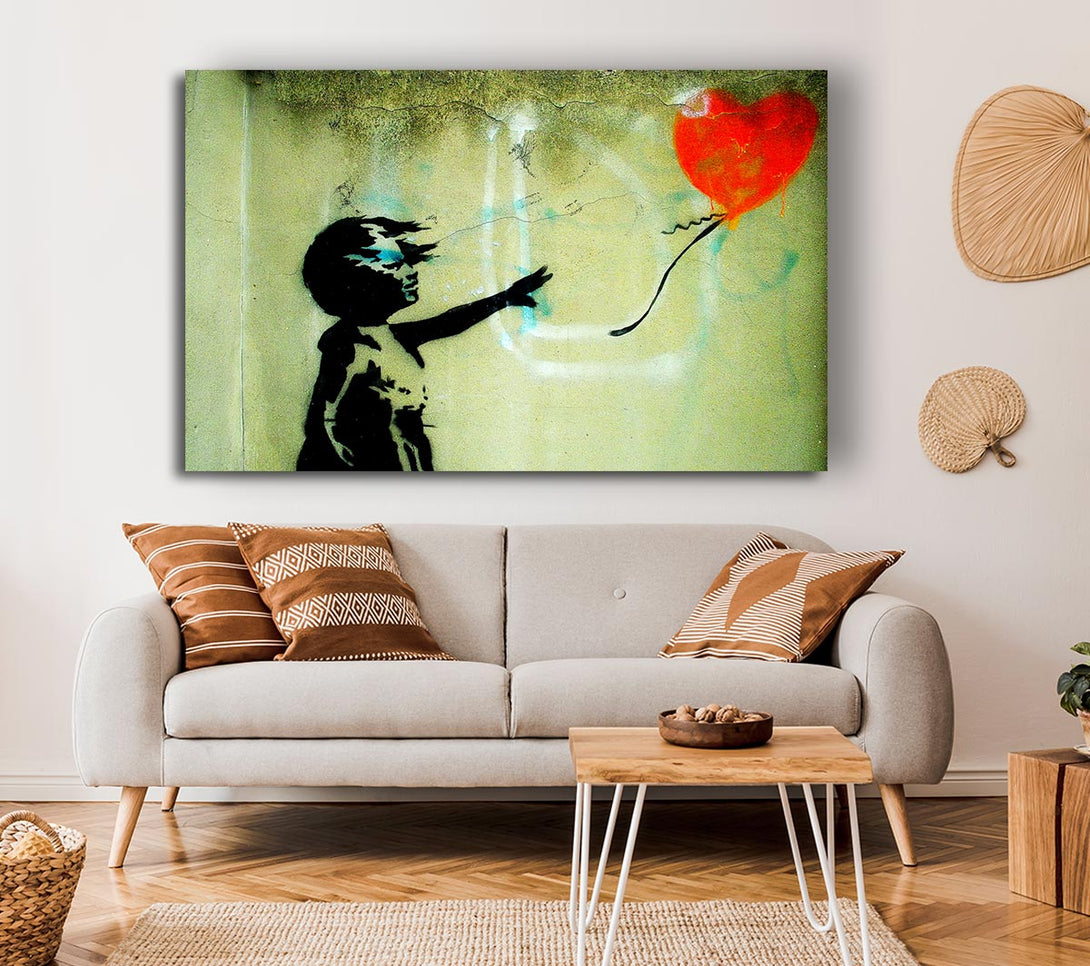 Picture of Love Heart Balloon Girl Float Canvas Print Wall Art