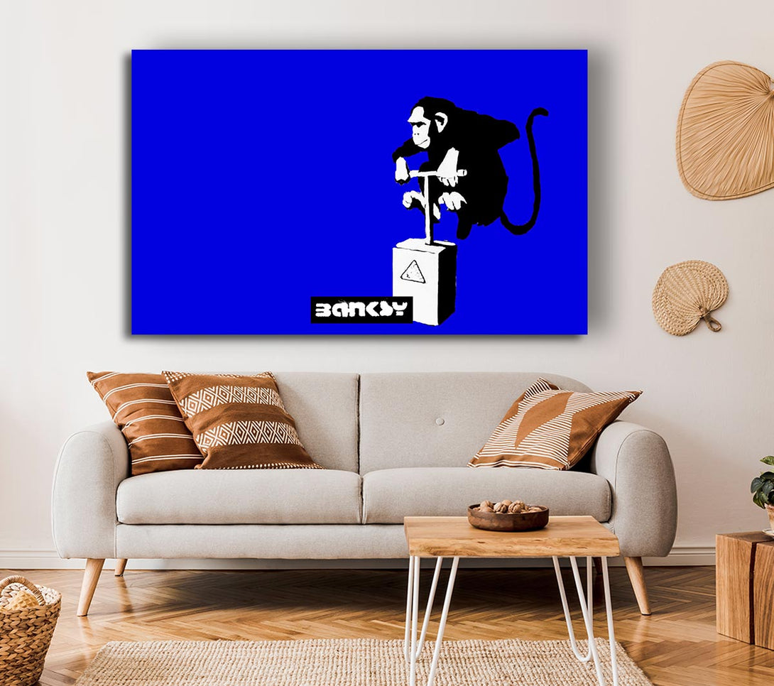 Picture of Monkey Detonator Blue Canvas Print Wall Art