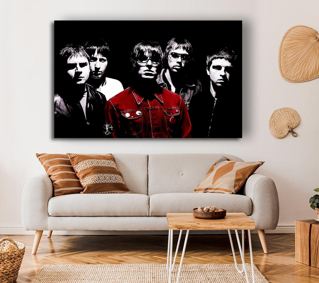 Picture of Oasis Liam Red Coat B n W Canvas Print Wall Art