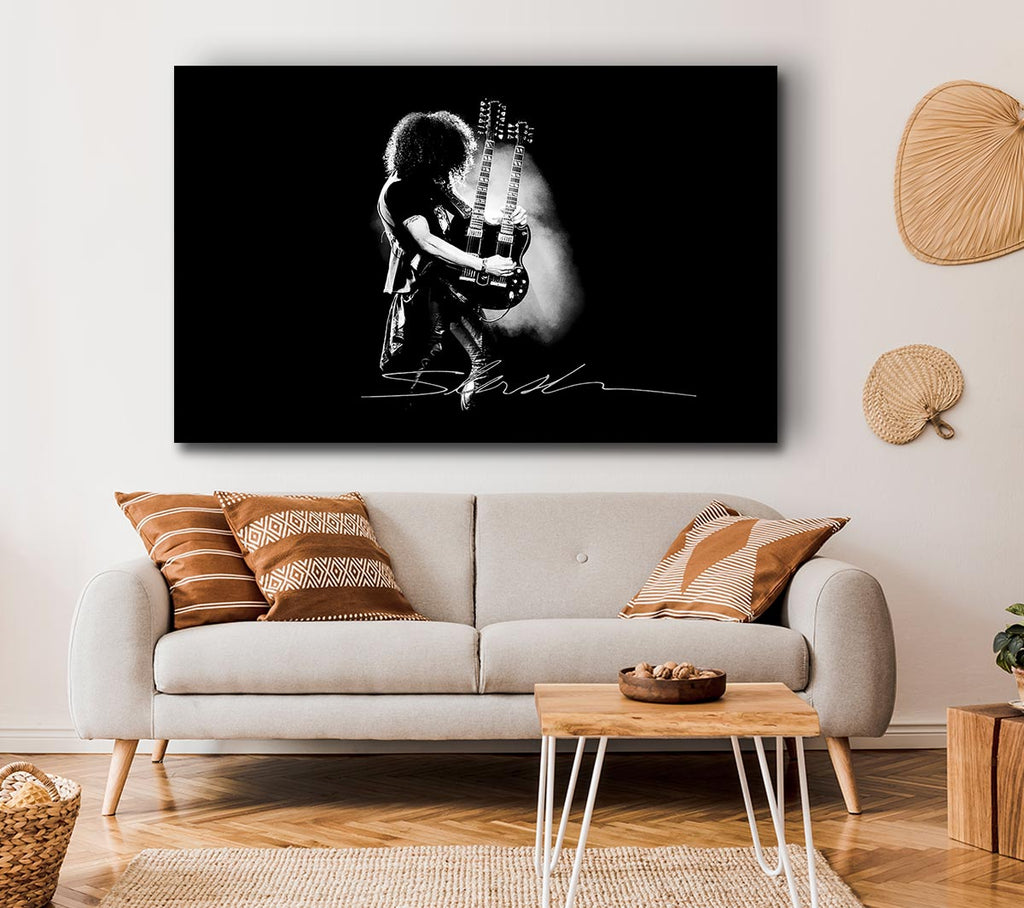 Picture of Slash Double Guitar B~w Canvas Print Wall Art