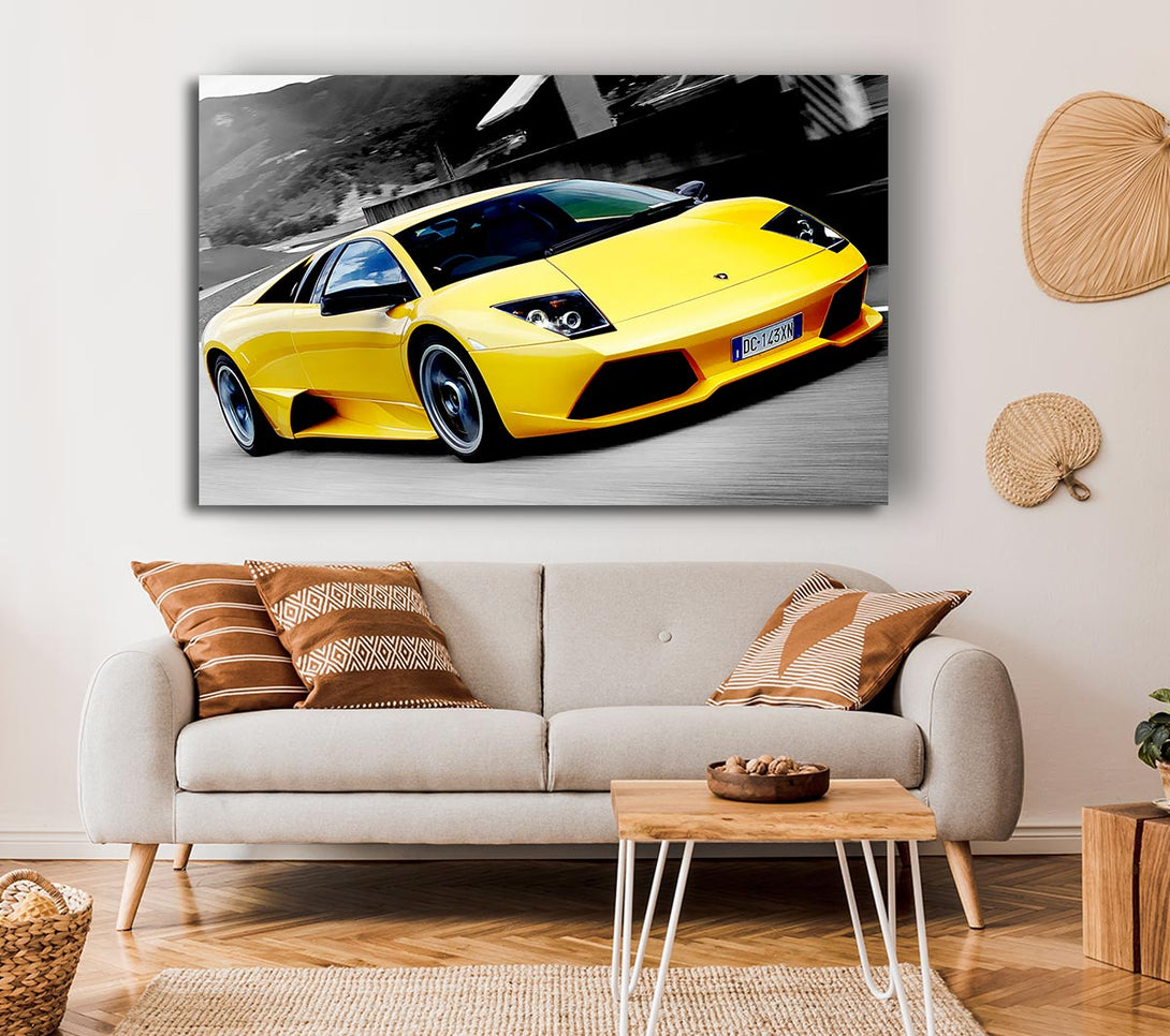 Picture of Lamborghini On The Move Yellow Canvas Print Wall Art