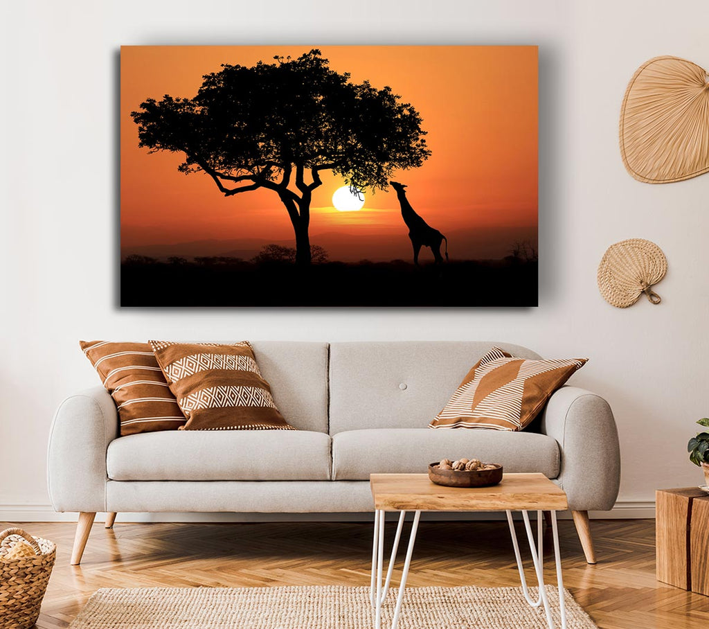 Picture of Giraffe Safari Sunset Canvas Print Wall Art