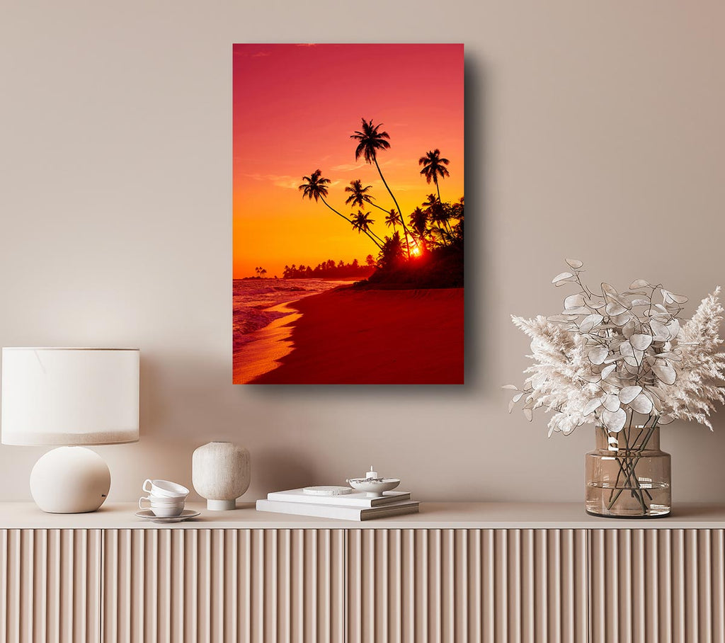 Picture of As The Sun Sets Under The Palm Trees Canvas Print Wall Art