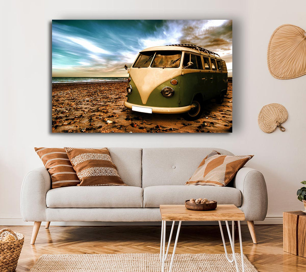 Picture of VW Camper Van Green Canvas Print Wall Art