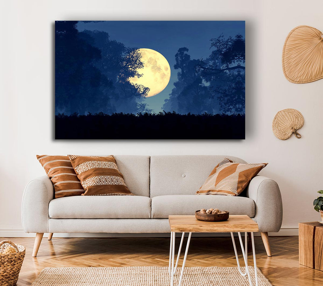  A Canvas Print of Stunning Midnight Moon Through The Trees Canvas Wall Art