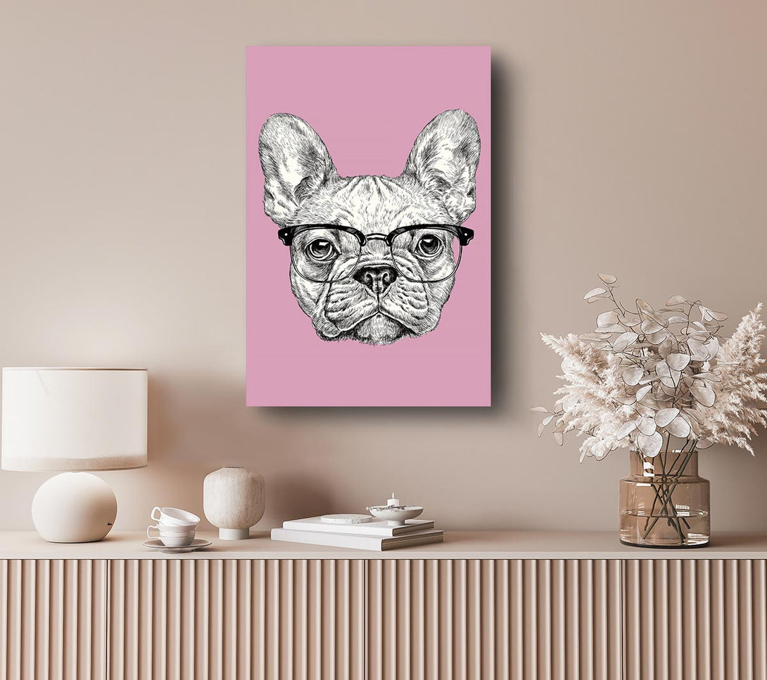 Picture of French Bulldog In Glasses Canvas Print Wall Art