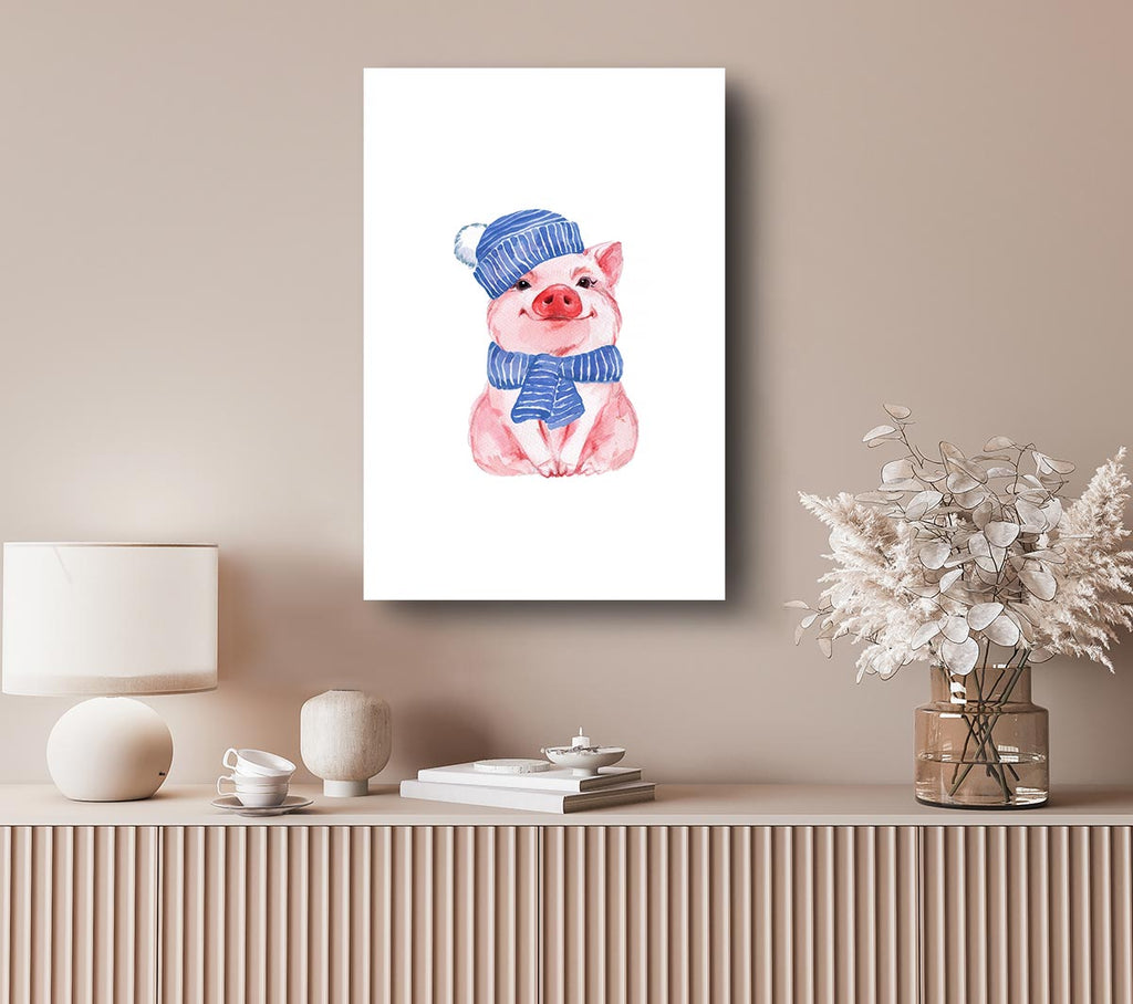 Picture of Winter Piggy Love Canvas Print Wall Art