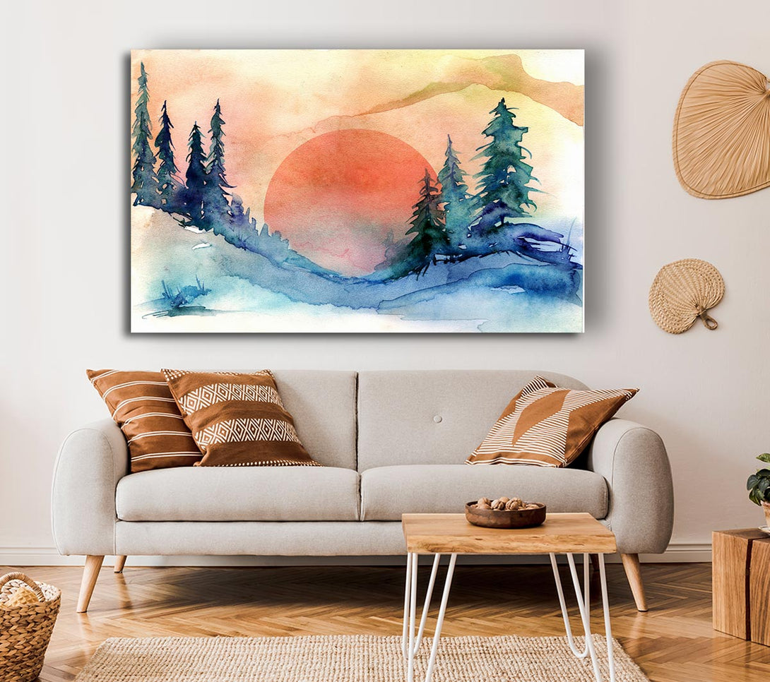 Picture of Red Winter Sun Canvas Print Wall Art