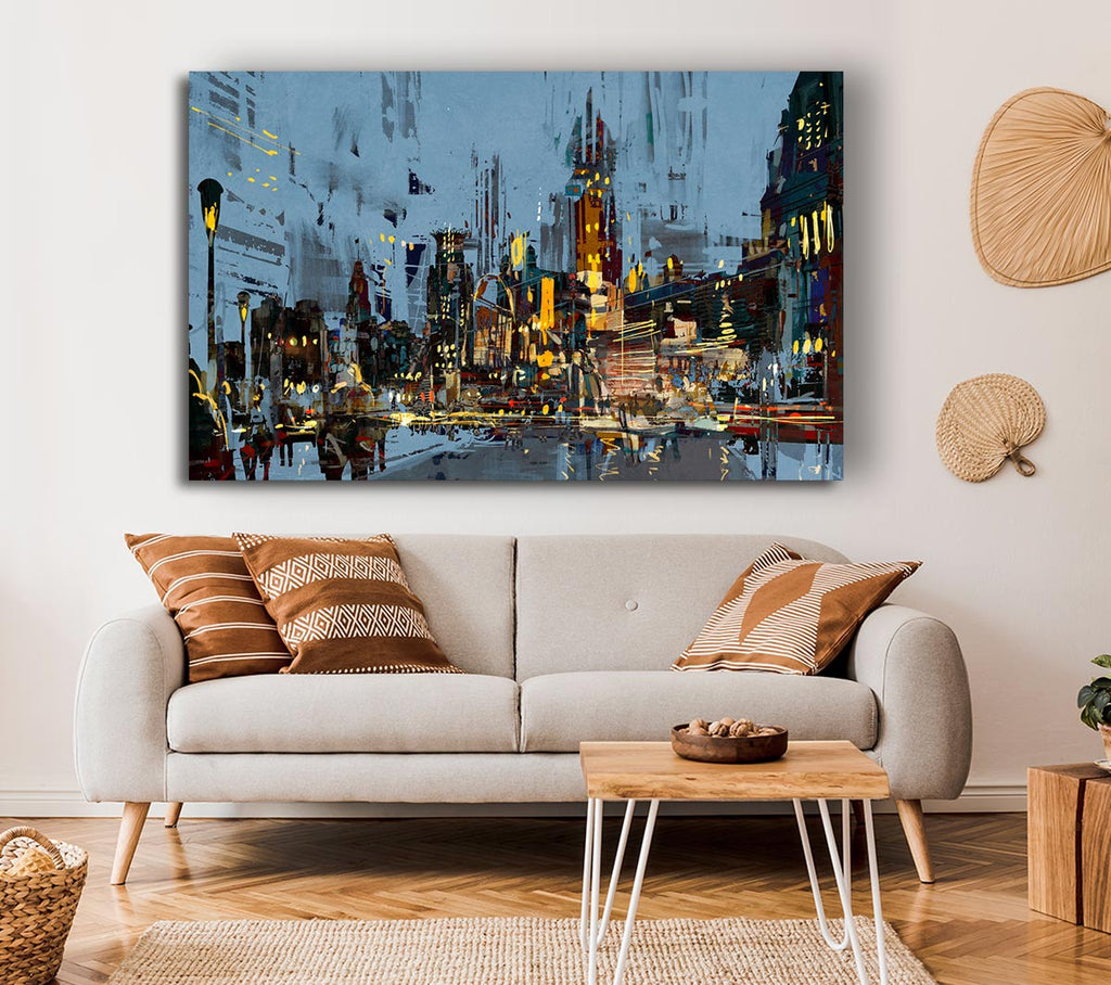 Picture of As The Night Falls In The City Canvas Print Wall Art