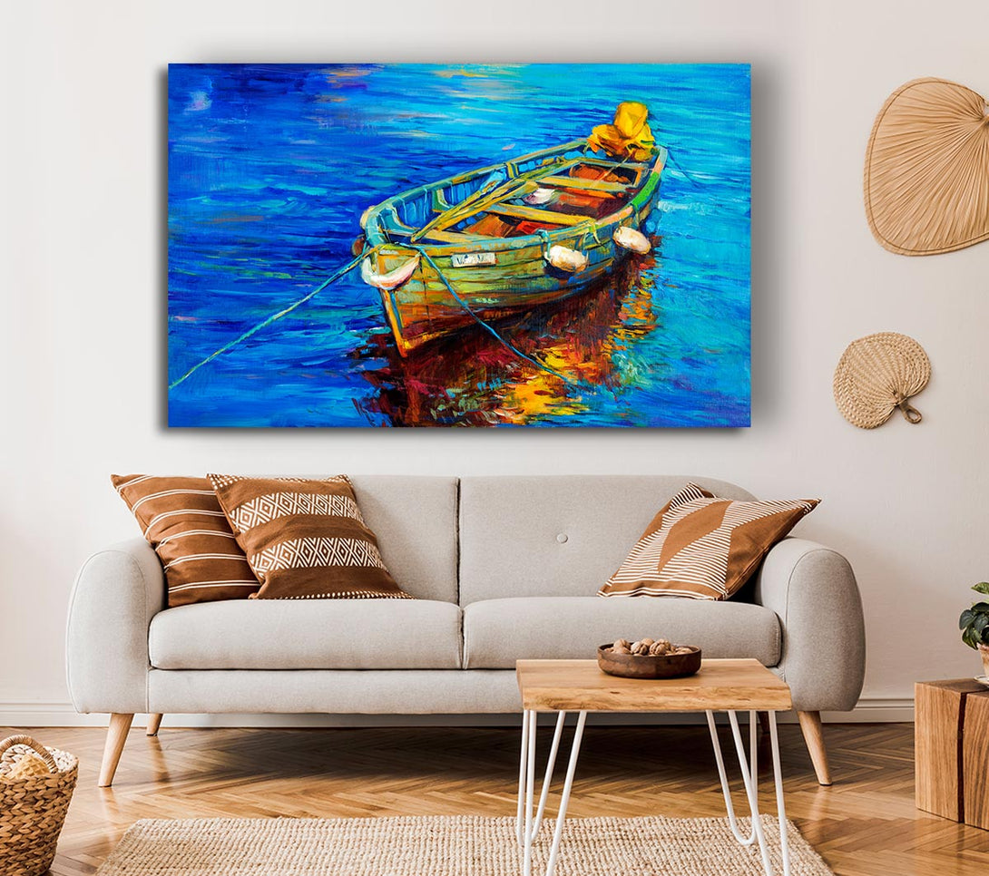  A Canvas Print of Rowing Boat Blues Canvas Wall Art
