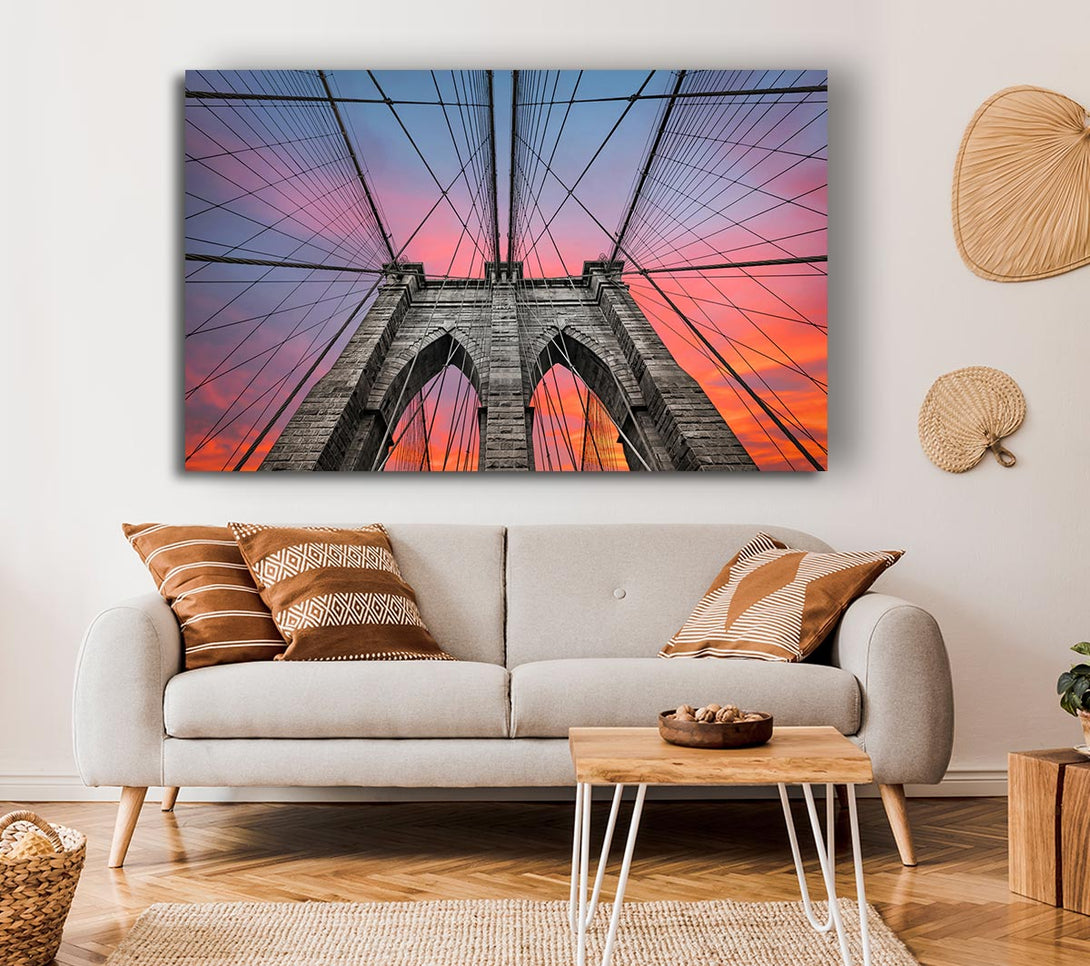  A Canvas Print of Fire Skies Above Brooklyn Bridge Canvas Print