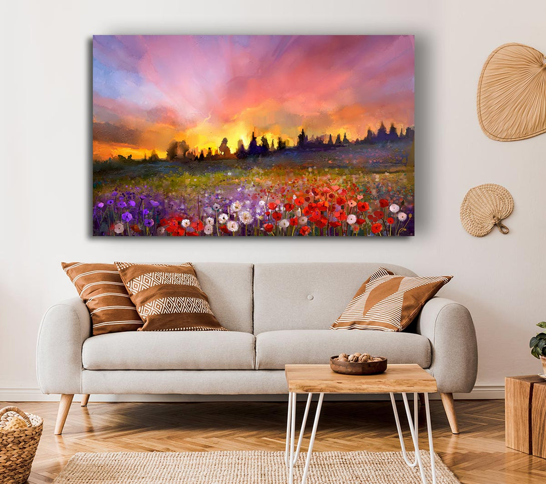 Picture of Sun Break Over The Wild Flowers Canvas Print Wall Art