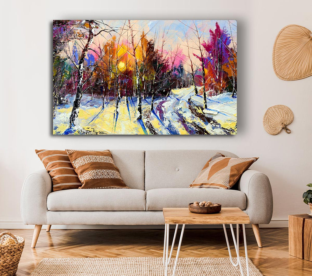 Picture of Rainbow Snow Forest Canvas Print Wall Art