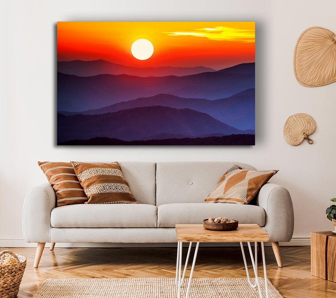 Picture of Blue Misty Mountain Sun 2 Canvas Print Wall Art