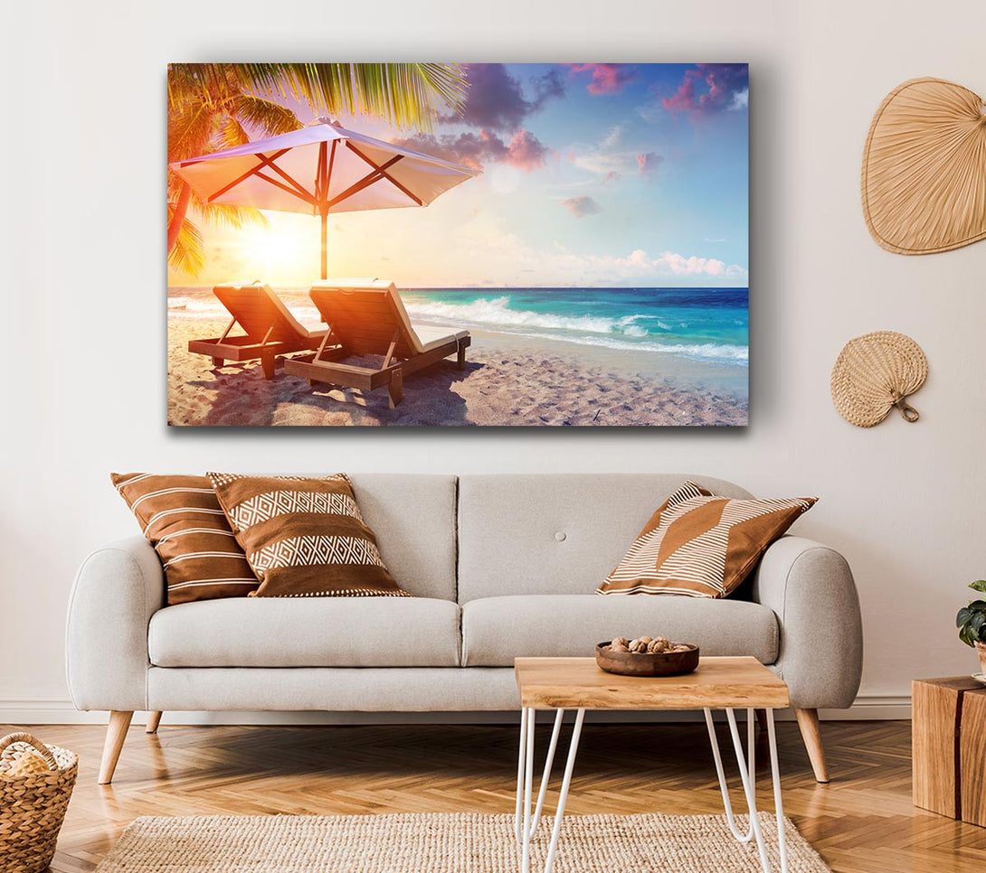 Picture of Sun chairs by the sea Canvas Print Wall Art