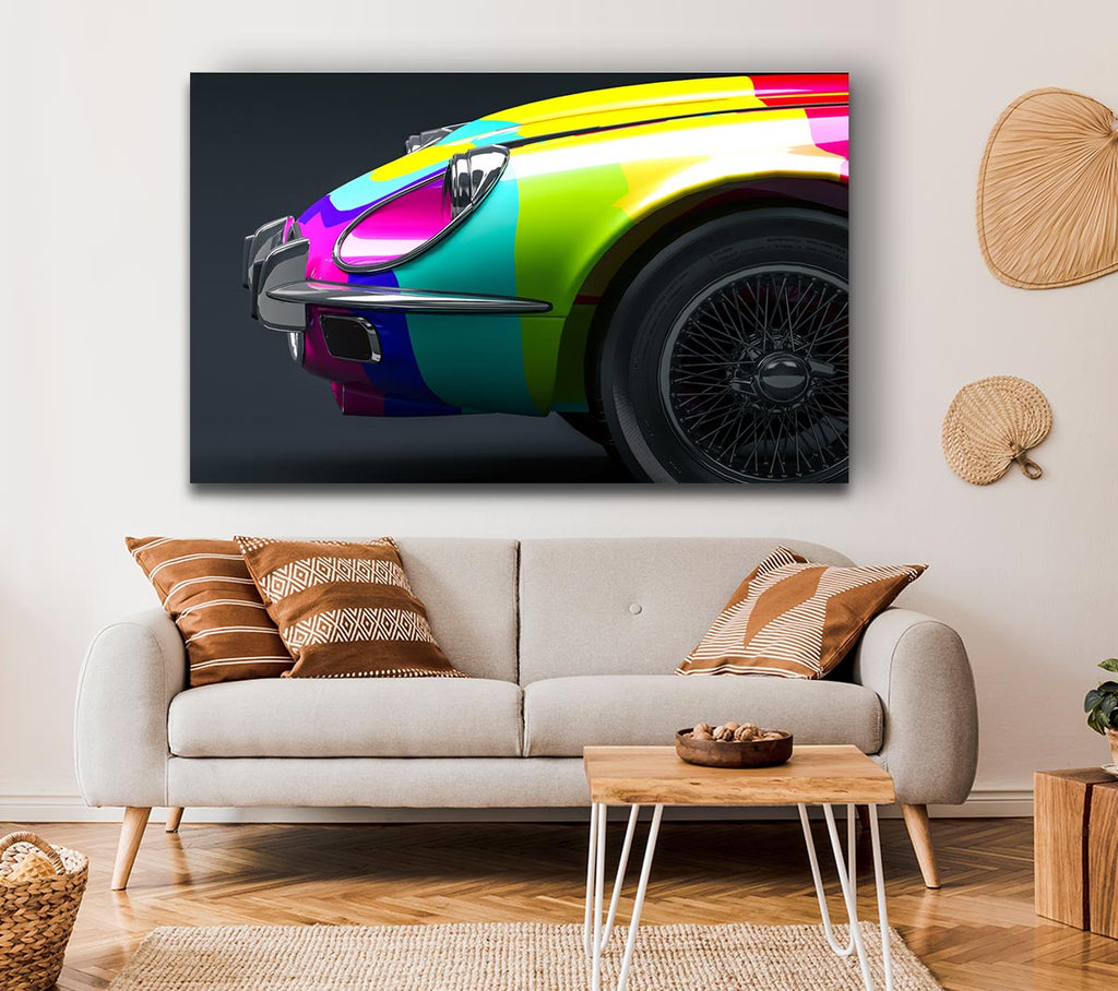 Picture of E type Jaguar rainbow stripes Canvas Print Wall Art