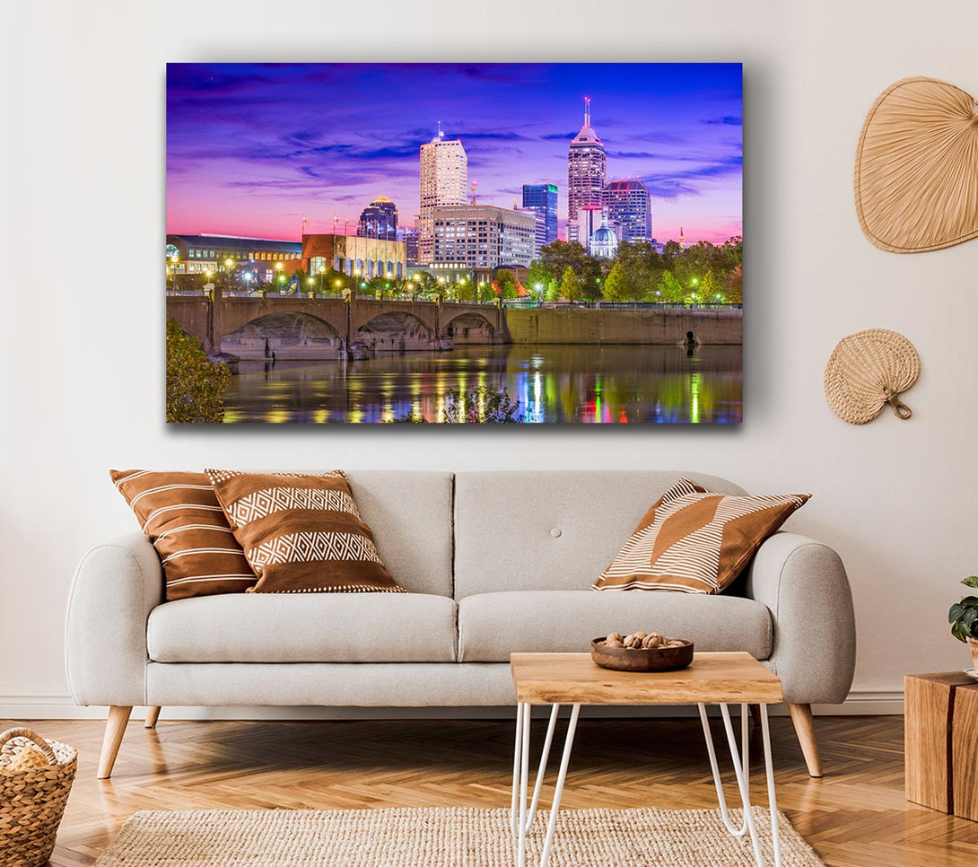 Picture of Bridge across the city at night Canvas Print Wall Art