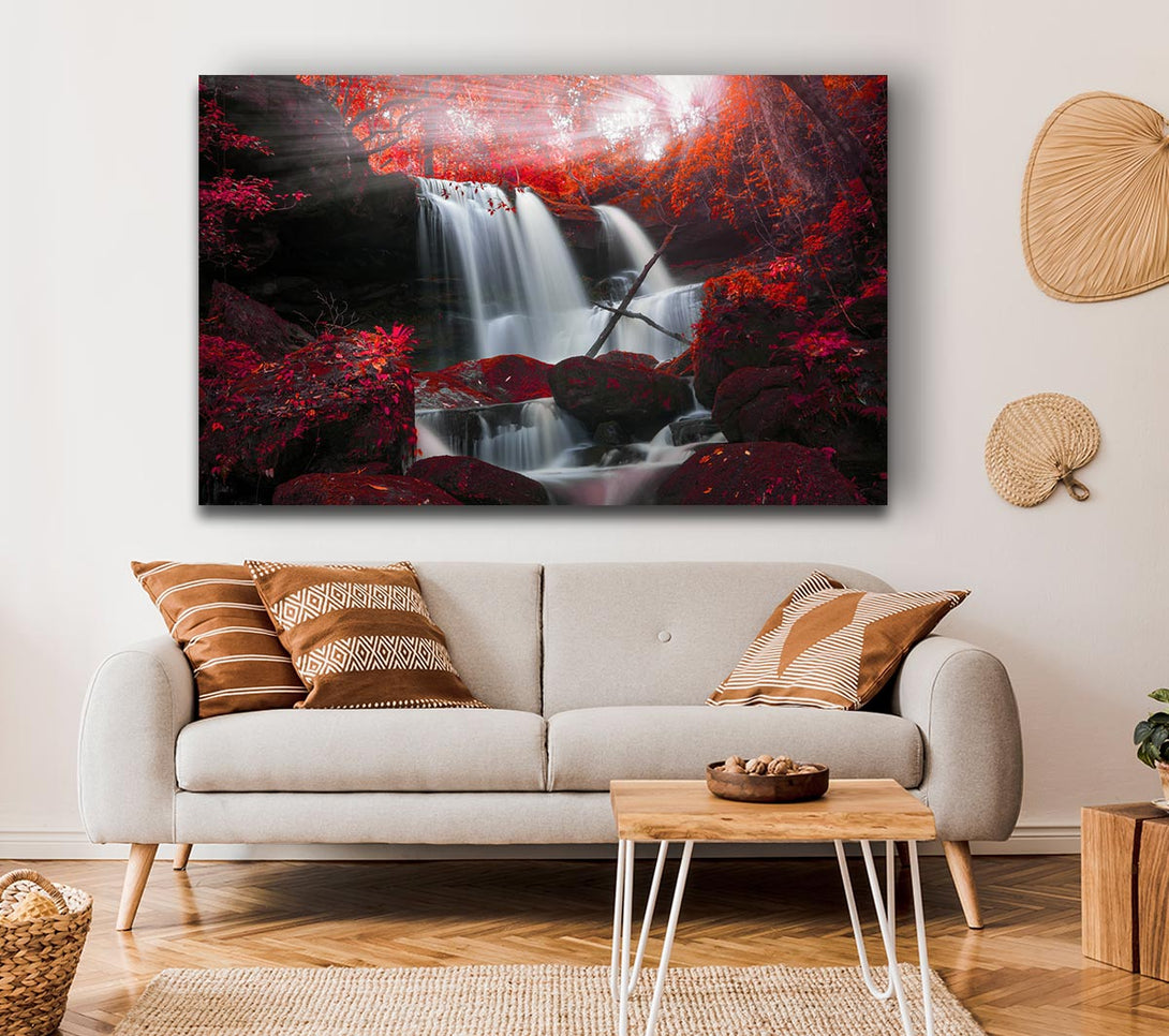 Picture of Red Forest Waterfall Delight Canvas Print Wall Art