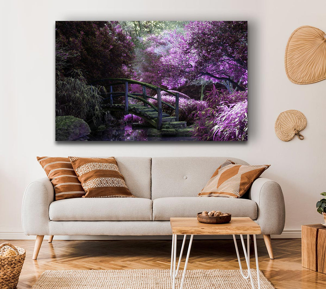 Picture of Little foot bridge in the lilac forest Canvas Print Wall Art
