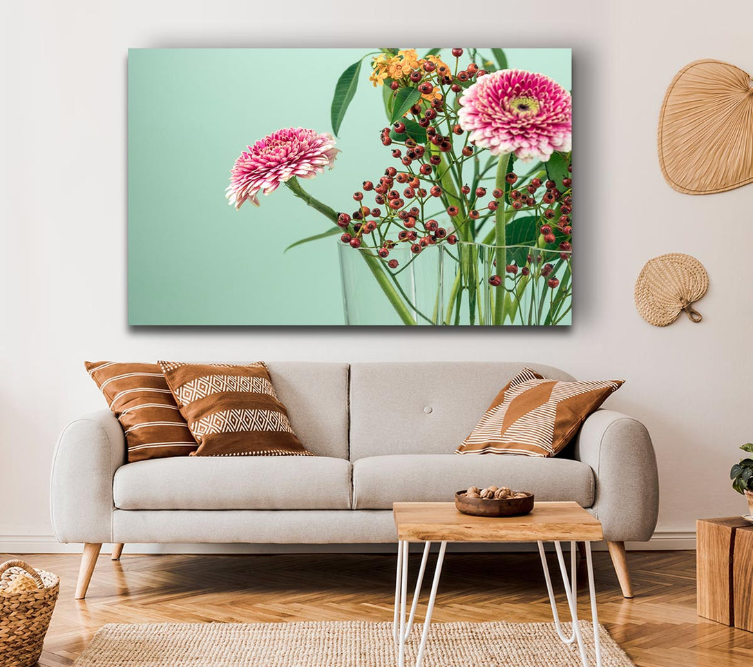 A Canvas Print of Vase of flowers with berries Canvas Art