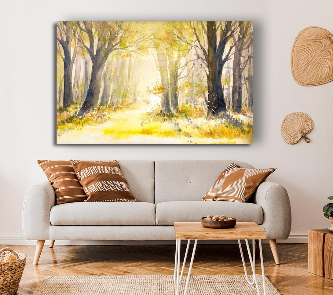 Picture of Yellow Forest Woodland Watercolour Canvas Print Wall Art